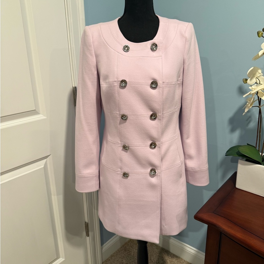 White House Black Market Women’s double-breasted light pink coat, size small.